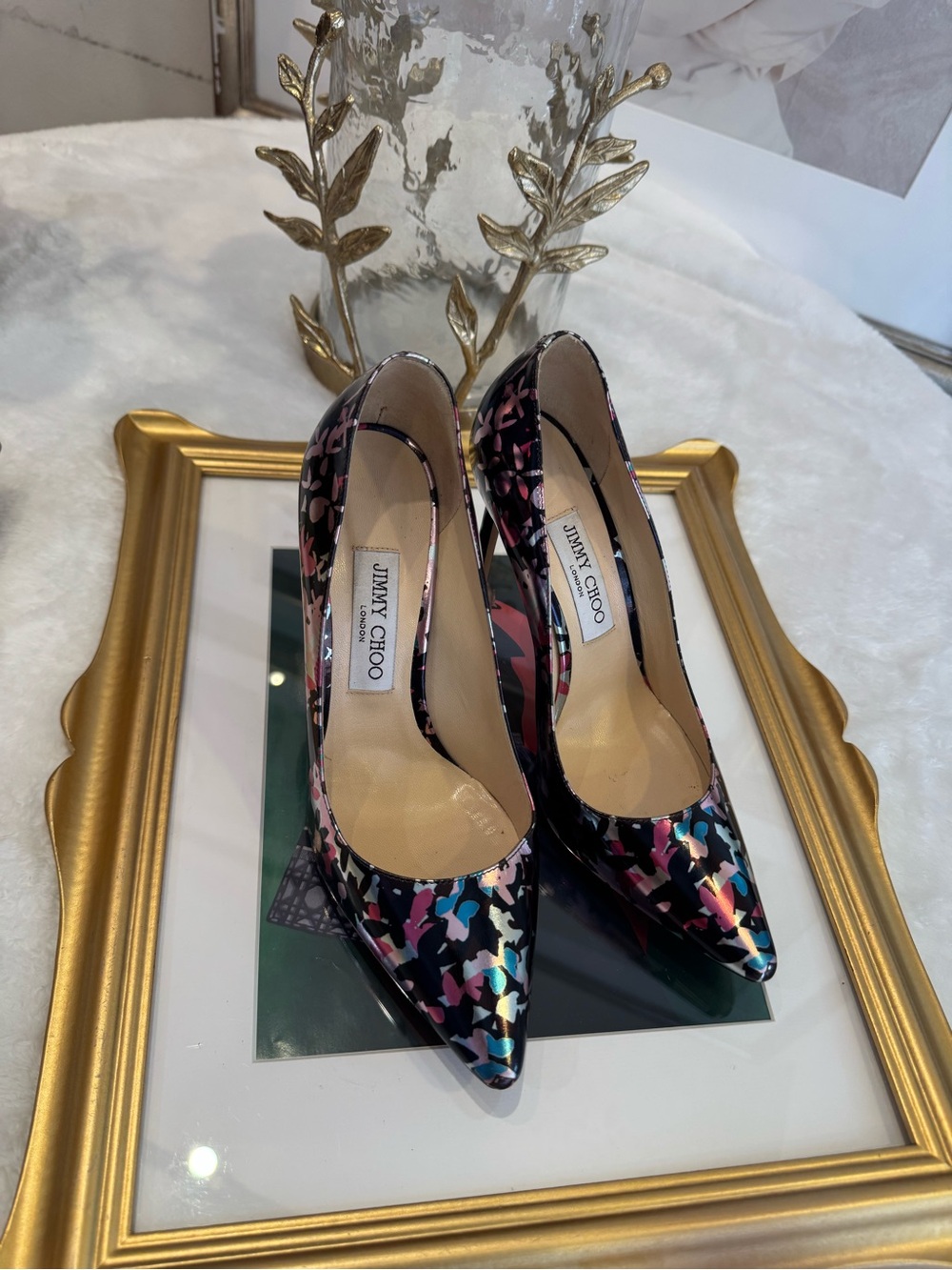 Jimmy Choo Black Multi-Color Patent Leather Pointed Pumps
